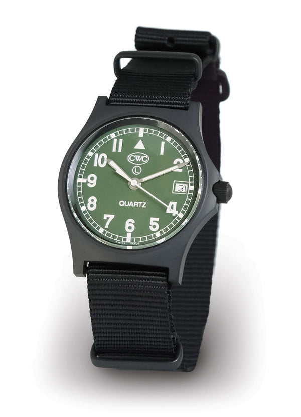 CWC GS Sapphire Military Green Watch, Black Case with Green Dial