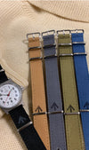 Canvas nato straps with Broad Arrow stamp.