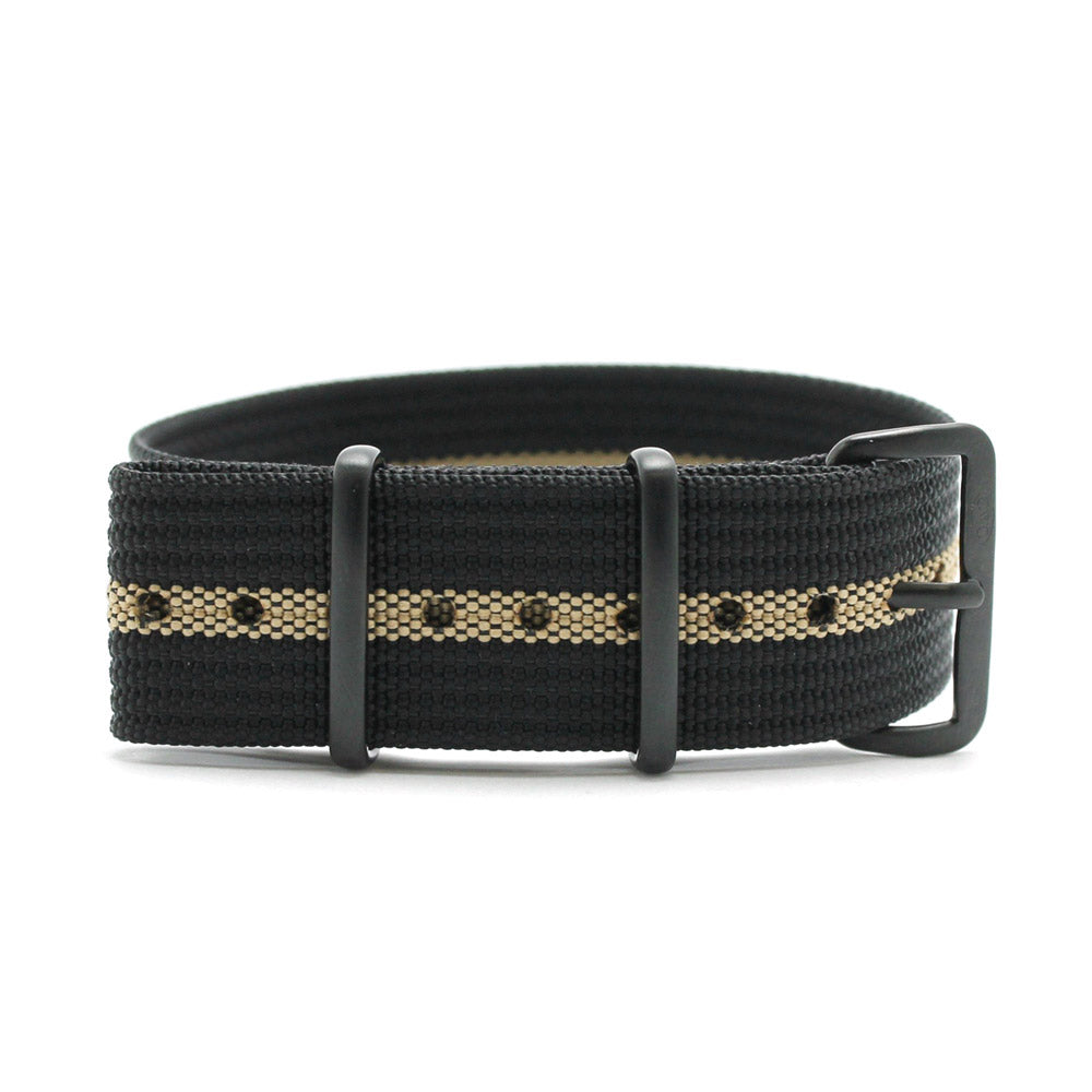 CWC Single Pass Ribbed Strap - Black and Sand Stripe with Black Buckle