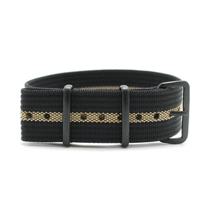 CWC Single Pass Ribbed Strap - Black and Sand Stripe with Black Buckle