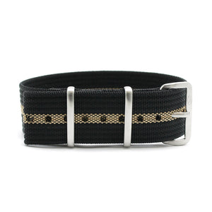 CWC Single Pass Ribbed Strap - Black and Sand Stripe with Silver Buckle