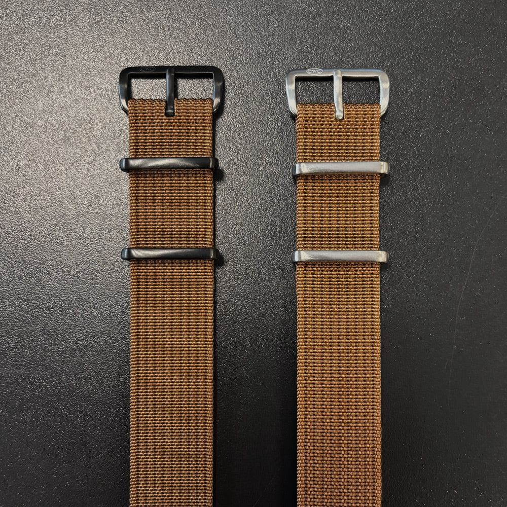 CWC Single Pass Ribbed Strap - Brown with Black Buckle and Brown with Silver Buckle