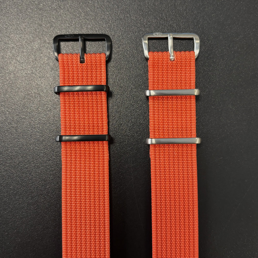 CWC Single Pass Ribbed Strap - Orange with Black Buckle and Orange with Silver Buckle