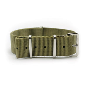 CABOT MILITARY WATCH STRAP - GREEN WITH GLOSS SILVER BUCKLE