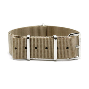 CABOT MILITARY WATCH STRAP - TAN WITH GLOSS SILVER BUCKLE