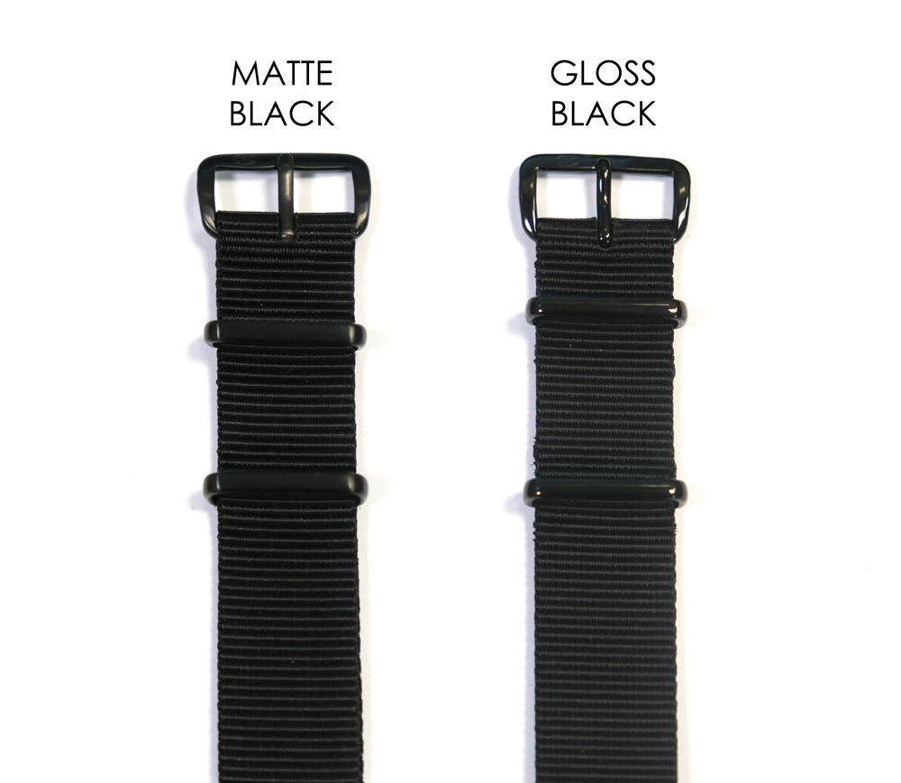 CWC British Issue Military Watch Strap - Matte Black and Gloss Black comparison