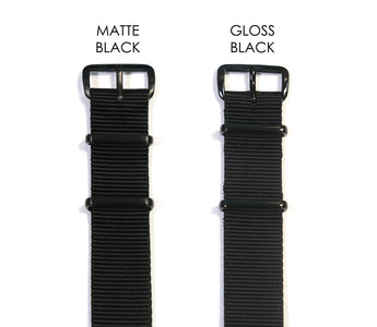 CWC British Issue Military Watch Strap - Matte Black and Gloss Black comparison