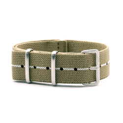 CWC Stretch Watch Strap - Khaki Green with White Stripe (silver buckle)