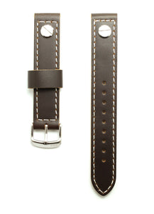 CWC PREMIUM LEATHER STRAP - 20MM - DARK BROWN WITH WHITE STITCHING AND SILVER BUCKLE