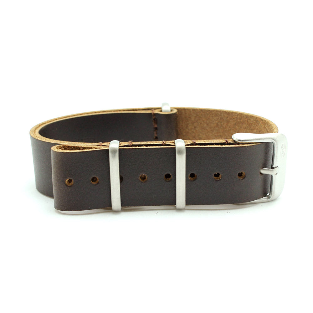 CWC WAXY LEATHER WATCH STRAP - BROWN WITH SILVER BUCKLES