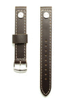 CWC PREMIUM LEATHER STRAP - 18MM - DARK BROWN WITH WHITE STITCHING AND SILVER BUCKLES