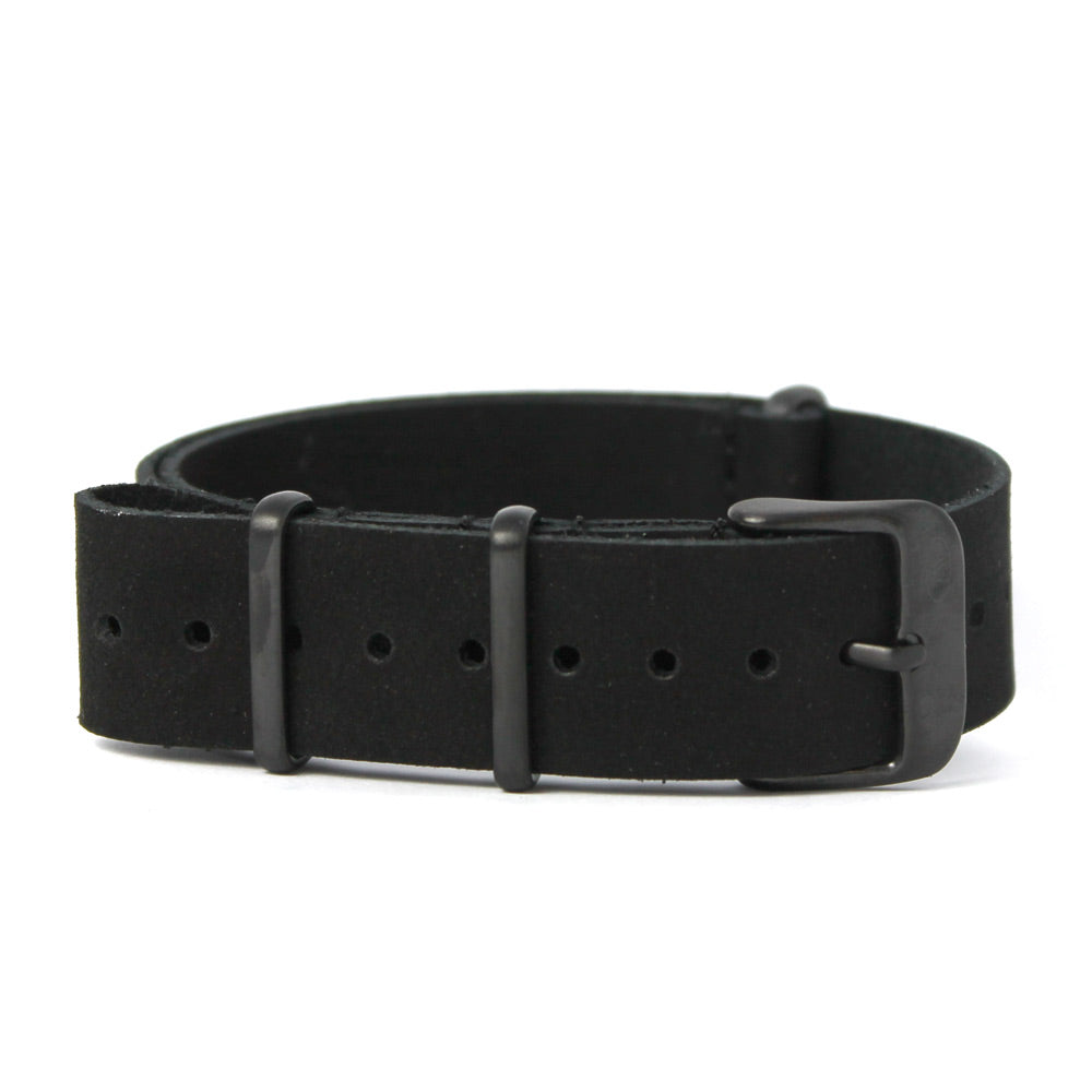 CWC NUBUCK SUEDE WATCH STRAP - BLACK WITH BLACK BUCKLE