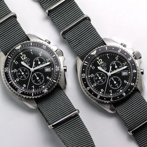 CABOT SEA FALCON CHRONO DIVER WATCHES - BOTH BEZELS SIDE BY SIDE