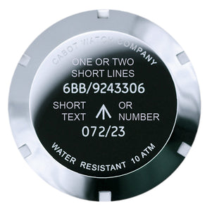 Laser Engraving for Watch Case Backs - 6BB WR Chrono