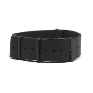 CWC WAXY LEATHER WATCH STRAP - BLACK WITH BLACK BUCKLES
