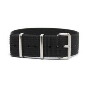 CWC Single Pass Ribbed Strap - Midnight Black with Silver Buckle