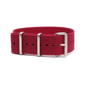 CWC Single Pass Ribbed Strap - Wine Red with Silver Buckle