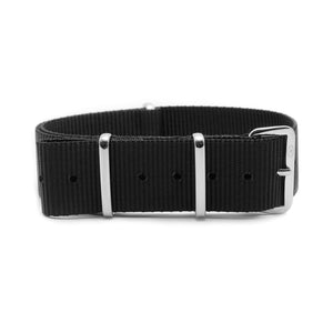 CABOT MILITARY STRAP - BLACK WITH GLOSS SILVER BUCKLE
