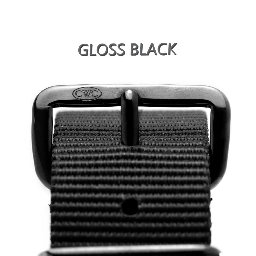 CABOT MILITARY WATCH STRAP - GLOSS BLACK BUCKLE