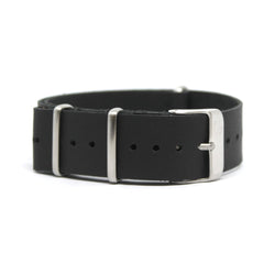 CWC WAXY LEATHER WATCH STRAP - BLACK WITH SILVER BUCKLES