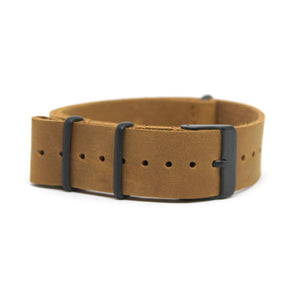 CWC WAXY LEATHER WATCH STRAP - TAN WITH BLACK BUCKLES