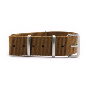 CABOT MILITARY WATCH STRAP - COYOTE WITH MATTE SILVER BUCKLE